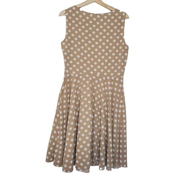 Enfocus Studio | Neutral Polka-dot Drapey Front Fit and Flare Dress - Picture 3 of 8